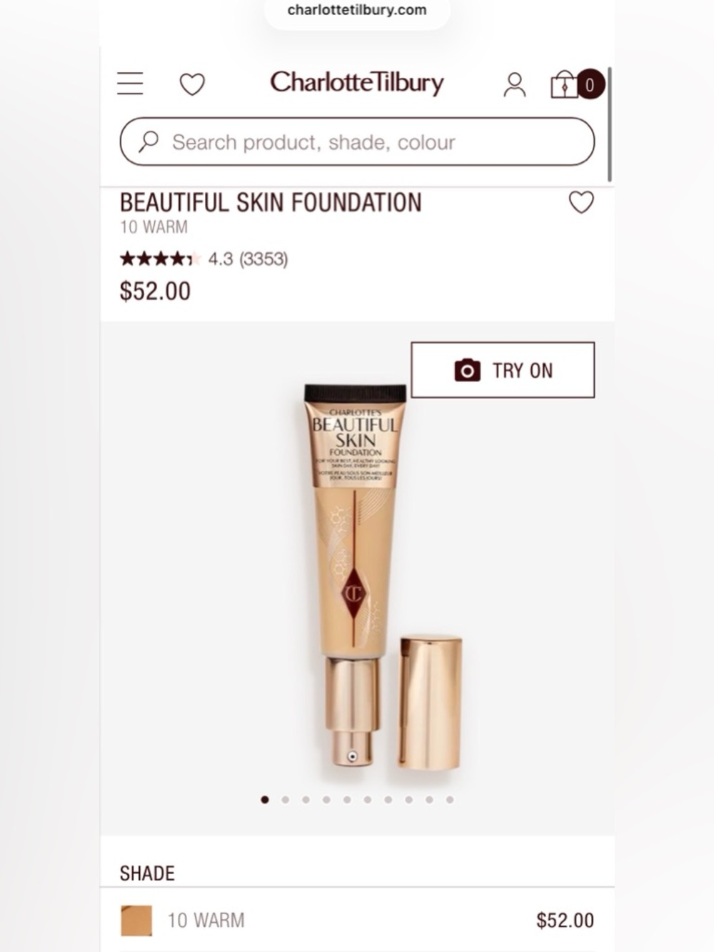 $52 Retail NIB Charlotte Tilbury Beautiful Skin Foundation - 10 Warm - Picture 8 of 10